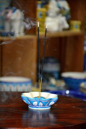 Blue Pottery Turquoise Leaf Lotus Incense Holder