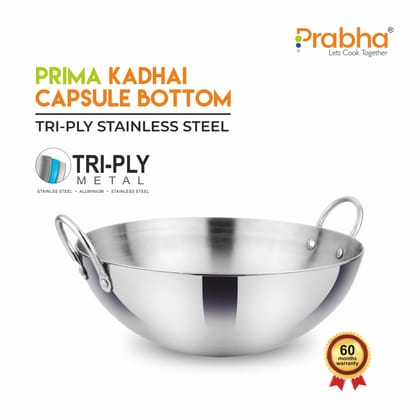 Prima Triply Capsule Bottom Kadhai Without Lid-1.0L