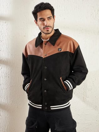 Black Faux Suede Bomber Jacket-XS