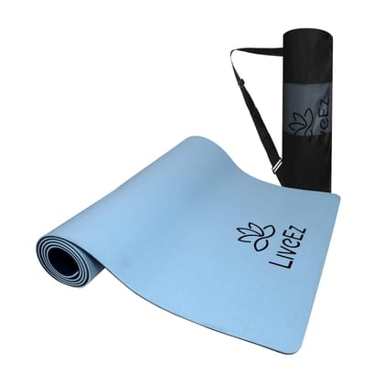 LiveEZ Anti-Skid Lightweight with perfect grip TPE Yoga Mat for Men and Women with Carry Bag (6mm, Blue color)