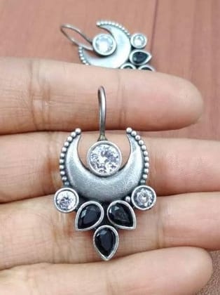 Dazzling Hook Earrings with Sparkling Stones for Daily Wear | Sarichka-Black+WhiteAD