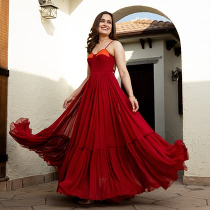 Pomelo Georgette Long Dress-XS