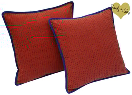 16" Red Kantha Cushion Cover-16 x 16 inches / Set of 1