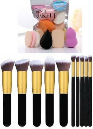 Bingeable 10Pcs Natural Cosmetic Kits Makeup Set Brushes+ Family Makeup Sponges 5 Pcs Puff (Pack of 10)