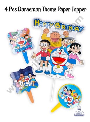 CAKE DECOR™ 4 Pcs Doraemon Theme Paper Topper For Cake And Cupcake | Assorted Design (SBMT-PT-183)