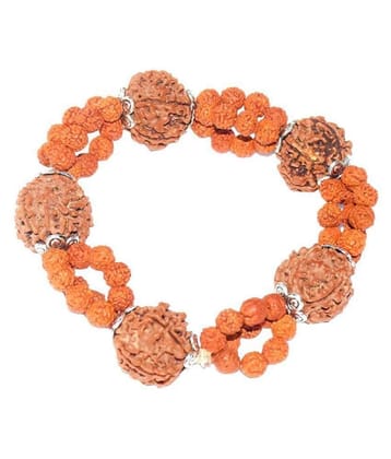 Rudraksha Designer Bracelet with 100% Original 5 / five face Rudraksha beads And 3 Line Rudraksha in the middle along white cap - None