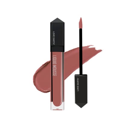 Love Earth Liquid Mousse Lipstick - Pink & Tonic Matte Finish | Lightweight, Non-Sticky, Non-Drying,Transferproof, Waterproof | Lasts Up to 12 hours with Vitamin E and Jojoba Oil - 6ml