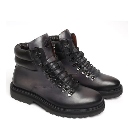 Charcoal Grey Leather Biker Boot In Feather Light Weight For Men By Brune & Bareskin-40/6