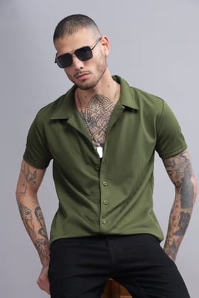 Mystic Moss Mens Half Sleeve Cuban Collar Shirt-L