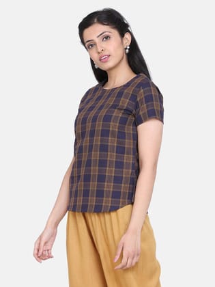 Check Cotton Top - Brown-3XL