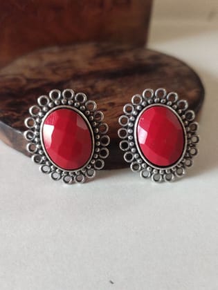 Silver Replica Monalisa Stone Daily Wear Stud Earrings | Sarichka-Red