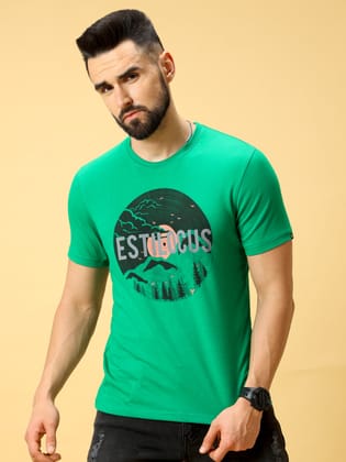 Round Navy/Pink Chest Print Crew Neck T-Shirt-S
