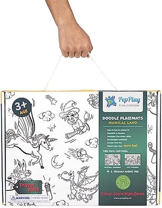         Pepplay Reusable 2 Coloring Placemats Sheet with 6 Erasable Marker Pens, Non-Toxic, Unicorn Doodle Creative Activity, Gifts for Girls & Boys Ages 3, 4, 5, 6, 7, 8, 9, Travel Toys       