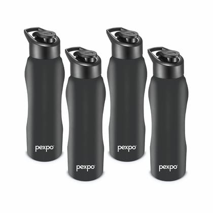 PEXPO Stainless Steel Sports/Fridge Water Bottle, 1000 ml, Pack Of 4, Knight Black, Bistro | Wide Mouth & Leak-Proof Water Bottle