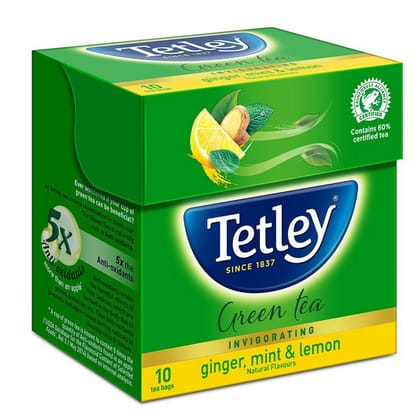 Tetley Green Tea Ginger Mint Lemon 10 Tea Bags