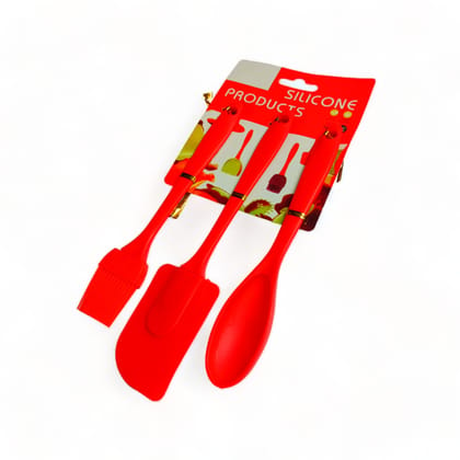 3pc Silicon Brush Spatula Spoon set-Red