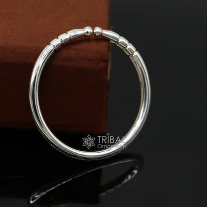 4mm 925 Solid sterling silver handmade plain shiny kids bangle bracelet adjustable baby kada, best Modern trendy gift for unisex nsk687