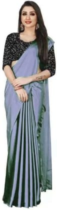 ANSH Womens Satin Solid Saree length (5.5m) & Blouse Piece Size (0.8m) (Grey)