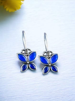 Oxidized Butterfly Style Stone Hook Earrings for Daily Wear | Sarichka-Blue
