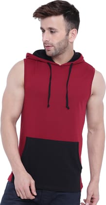 Gritstones Color Block Men Hooded Maroon, Black T-Shirt