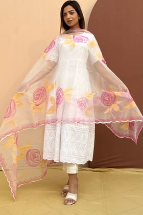 Pink Roses Organza Dupatta