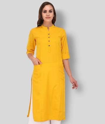 Pistaa - Yellow Cotton Womens Straight Kurti - XXL