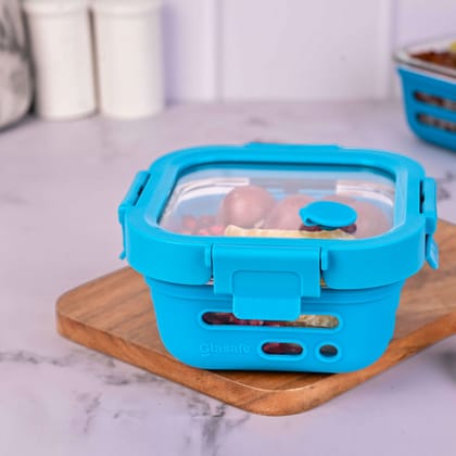 Glasafe-Fresh Grip Borosilicate Glass Tiffin with Silicone Sleeve 320ml (Tranquil Teal)