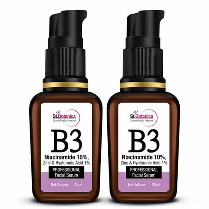 St.Botanica B3 Niacinamide 10%, Zinc & Hyaluronic Acid 1% Face Serum (Pack of 2) 20ml each | Minimises Pores