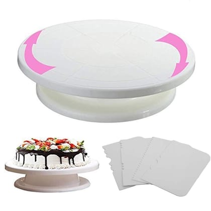 11 Inch Rotating Cake Turntable with Shappers, Non-Slip Revolving Stand