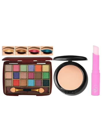 swenky 18color shimmer eyeshadow with long-wear compact & color changing lip balm (Pack of 3)