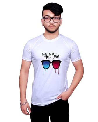 NITYANAND CREATIONS Round Neck White Holi T-Shirt for MEN-HOLI-T-SHIRT-11540-L