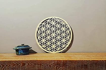 Whittlewud (11 Inch x 11 Inch) Flower of Life Wooden Crystal Grid Board (stone not included)–Sacred Geometrical Wall Art, Home wall Decorative, wall Art.