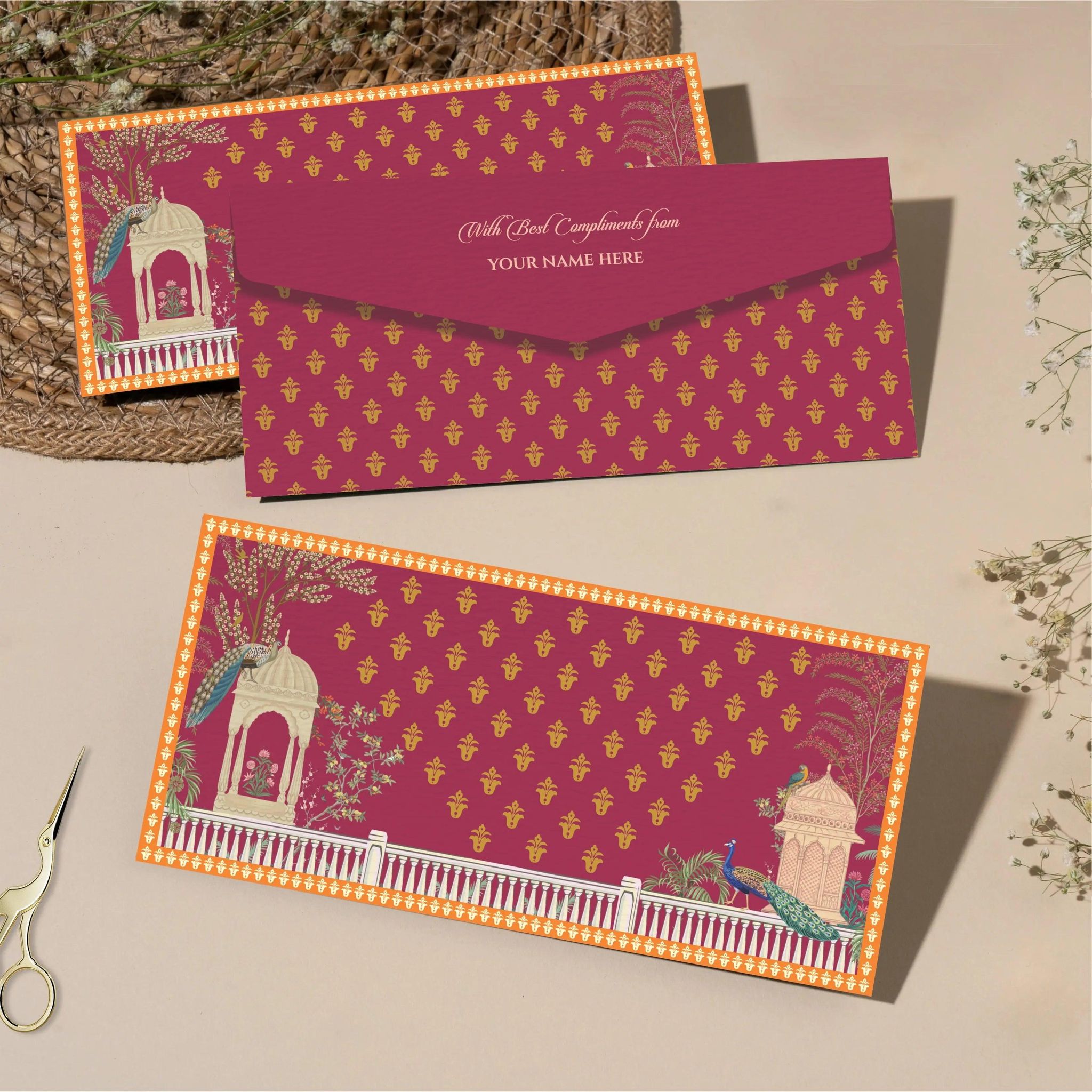 Personalised Money Envelopes - Crimson Peacock - Set of 20