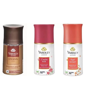 Yardley London Original,Royal Bouquet ,London Rose Deodorant Roll-on - For Men & Women  (50 ml each , Pack of 3).
