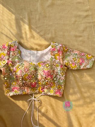 Georgette Multi colored thread-mirror work Blouse-XS