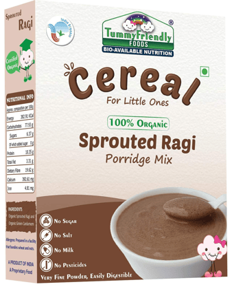 TummyFriendly Foods Certified Organic Sprouted Ragi Porridge Mix, Made of Organic Sprouted Ragi For Baby, Rich in Calcium, Iron, Fibre & Micro-Nutrients, Cereal, 200 gm