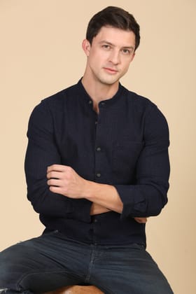 Alivia - Indigo Waffle Dobby Shirt - Navy-XL-44 / NAVY