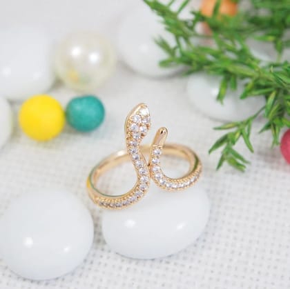 CZ Gold Plated Snake Wrap Shaped Finger Ring- FR 4260