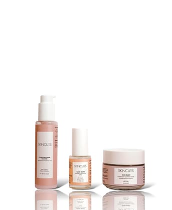 The Night Routine| Skincues Hydrating Cream Cleanser 100 ml, Glow Drops 30 ml, Skin Rest Overnight Sleeping Mask 100 gms