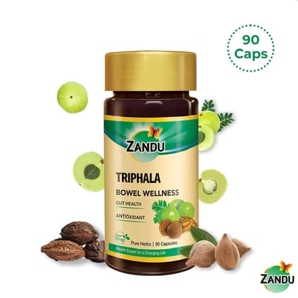 Zandu 100% Pure Triphala Capsules – Scientifically Proven to Improve Gut Health with 2X Phyto Active* (90 Caps) 90 Caps x 1U
