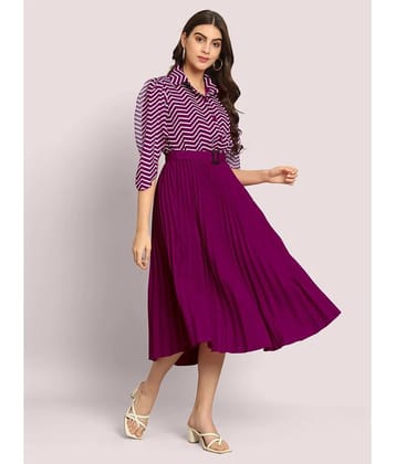 Femvy Polyester Printed Midi Women's Fit & Flare Dress - Magenta ( Pack of 1 ) - None