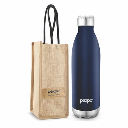 Pexpo Stainless Steel Hot and Cold Vacuum Insulated Flask with Jute Bag | 1500ml, Denim Blue, Electro | Lightweight & Keeps Drinks Hot/Cold for 24+ Hours