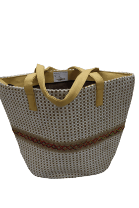 Jute Ladies Bag White & Brown Check 15×12