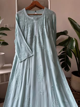 Viscose Kurti - Gala Booti- Tiffany Green-Tiffany Green / Viscose / L