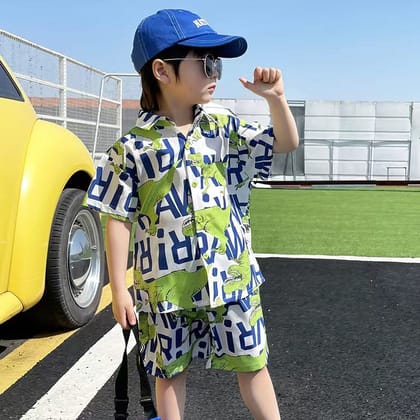 Fashion Toddler 2pcs Suit Baby Boys Outfits Cotton Cartoon Tyrannosaurus Shirt Tops And Shorts Children Holiday Clothes-6_12_Month