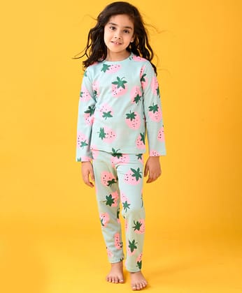 STRAWBERRY LONG SLEEVE PYJAMA SET - AQUA-0-6 MONTHS / 2N / AQUA