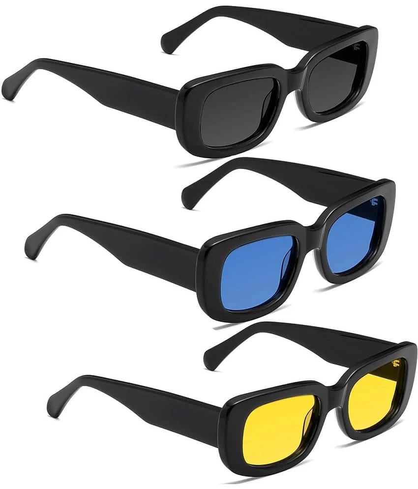 Elligator Black Rectangular Sunglasses ( Pack of 3 ) - Medium