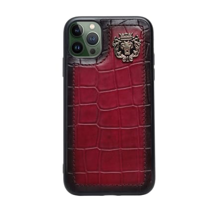 Pink Deep Cut Croco Textured Leather Mobile Cover by Brune & Bareskin-11