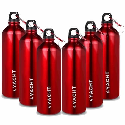 Yacht Aluminium Single Wall Fridge Water Bottle, Refrigerator Bottle, Ninja Red, 750 ml (Pack of 6)