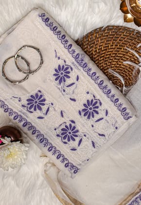 The Chikankari Story Pure Mulmul Chanderi Kurta Dupatta Suit Set: Dyeable with Fine Contrast Chikankari Hand Embroidery, Moti Cut Dana, and Bakhia Work having 3 Meter Kurta & 2.5 Meter dupatta.-F